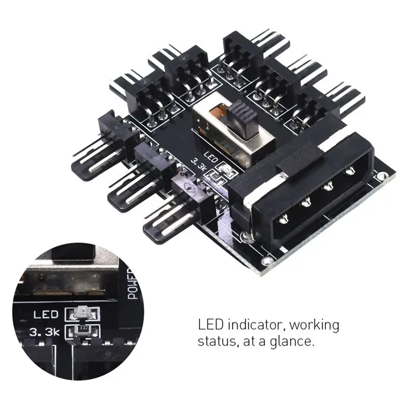 

PC 1 to 8 4Pin Molex Cooler Cooling Fan Hub Splitter Cable PWM 3Pin Power Supply Speed Controller Adapter For PC Mining