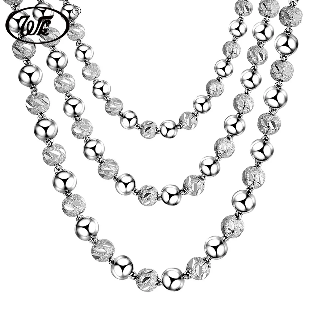 

WK NEW Engraved Beads Chain Necklace 925 Sterling Silver Beaded Ball Boys Men Male Chains Collar Solid S925 4MM 5MM 6MM W1 NM017