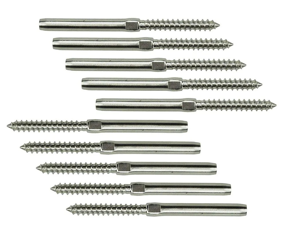 

10PCS Threaded Terminal Stud End Fitting 1/8" Cable Deck Railing, Hand Swage 316 Stainless Steel