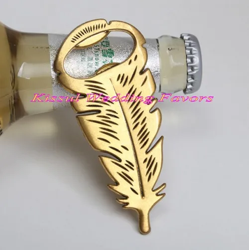 

(10 Pcs/lot) Creative Wedding and Party decoration favors of Gilded Gold Feather Bottle Opener gift for wedding and event Party
