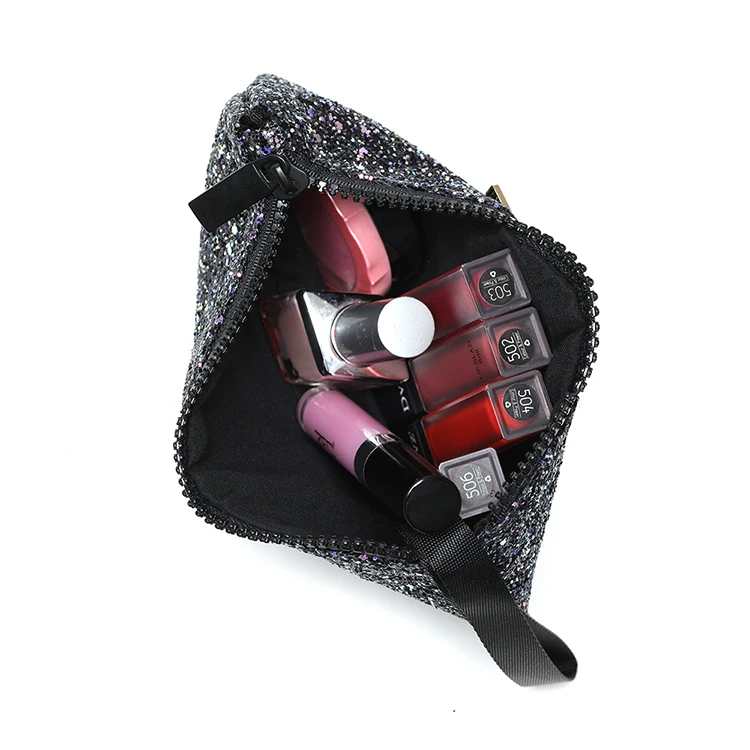 النساء أزياء حقائب حورية البحر الترتر حقيبة مستحضرات تجميل عكسها مزدوجة اللون بريق التجميل حقيبة كسول ماكياج سستة الحقيبة