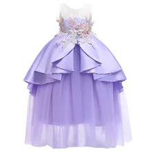 Платье для девочек с цветочной вышивкой; элегантные вечерние платья для выпускного вечера; бальное платье из тюля для девочек-подростков; вечернее платье для девочек; Одежда для крупных детей