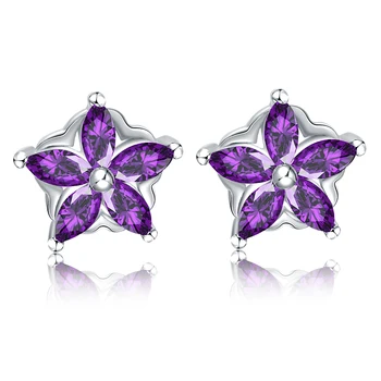 

Sterling Silver Purple Crystal Earrings Stud Sales Flower Jewelry 925 Silver Earrings Female Engagement Gift Birthday with Box
