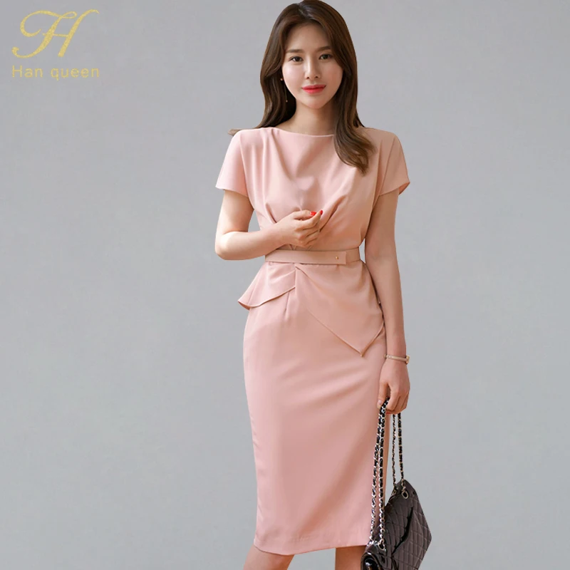 

H Han Queen Solid Color Patchwork Sheath Bodycon Pencil Dress Women 2019 New Knee-length Dresses OL Elegant Work Office Vestidos