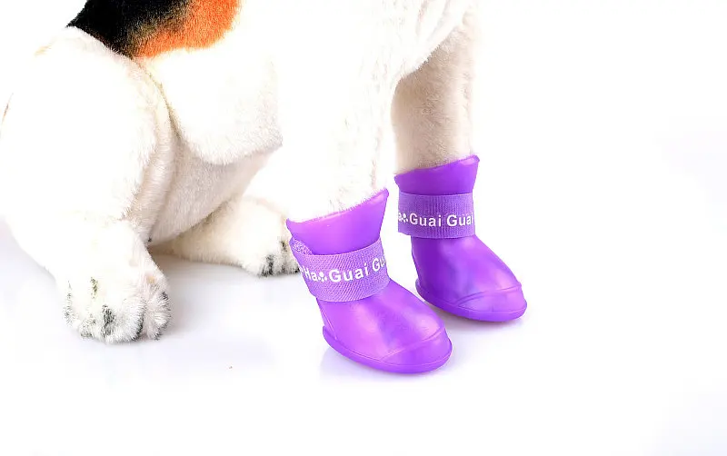 4 шт./партия, модные ботинки ярких цветов для собак, водонепроницаемые Нескользящие резиновые ботинки для домашних животных