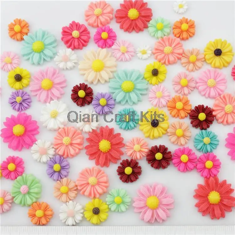 

250pcs Resin Daisy Cabochons mix color sizes(10mm-22mm) Resin Flower ,Sunflower multipe designs mixed sampler set