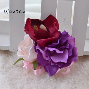 

Bride Bridesmaid Corsage Flower Party Wrist Flower Wedding Boutonniere Hand Flowers For Marriage Accessories D497