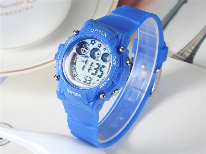 OHSEN часы для детей светодиодный спортивный стиль детские цифровые электронные наручные часы Мальчики Девочки Дети мультфильм 50 м