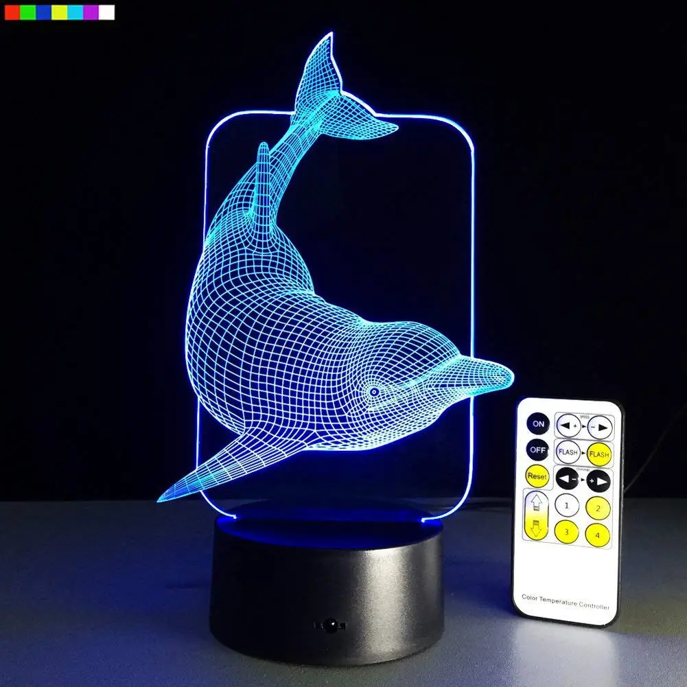 WSFS Hot Kids Christmas Night Light Animal Dolphin 7 Colors Change with