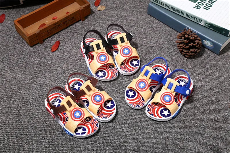 Детские сандалии для малышей; обувь супергероев; мягкая детская обувь для мальчиков; логотип капитана мультфильма