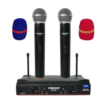 

KU-22 UHF Long Range Dual Channel 2 Handheld Mic Transmitter Professional Karaoke UHF Wireless Microphone System