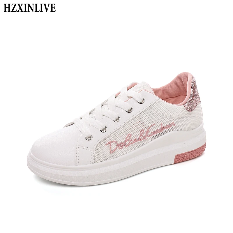 

HZXINLIVE 2018 Flats Shoes Women Breathable Hollow Sneakers Ladies Casual Mesh Flats Lace-up Summer Walking Shoes tenis feminino