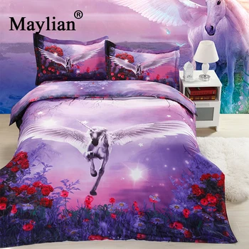

Purple Pegasus Bedding Set Quilt Cover Peace Design Bed Set Bohemian a Mini Van Bedclothes 3/4pcs BE1148