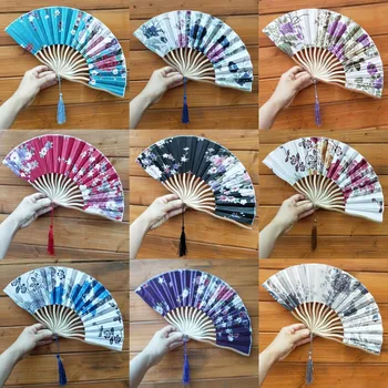 

50Pcs Chinese Silk Hand Fan Bamboo,Folding Fan For Weddings With Organza Bag,Wedding Favor And Gifts For Guests,With Tassel