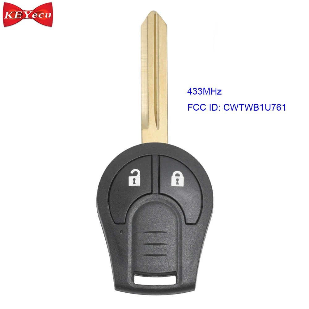

KEYECU for NISSAN Micra K14 2010+ Replacement Remote Control Car Key Fob 2 Button 433MHz ID46 Chip FCC ID CWTWB1U761