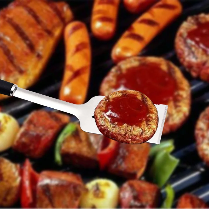 4pcs/set Barbecue Set Grilling Tools Stainless-Steel BBQ Tools for Spatula, Tongs, Fork, and Basting Brush Cooking Kit