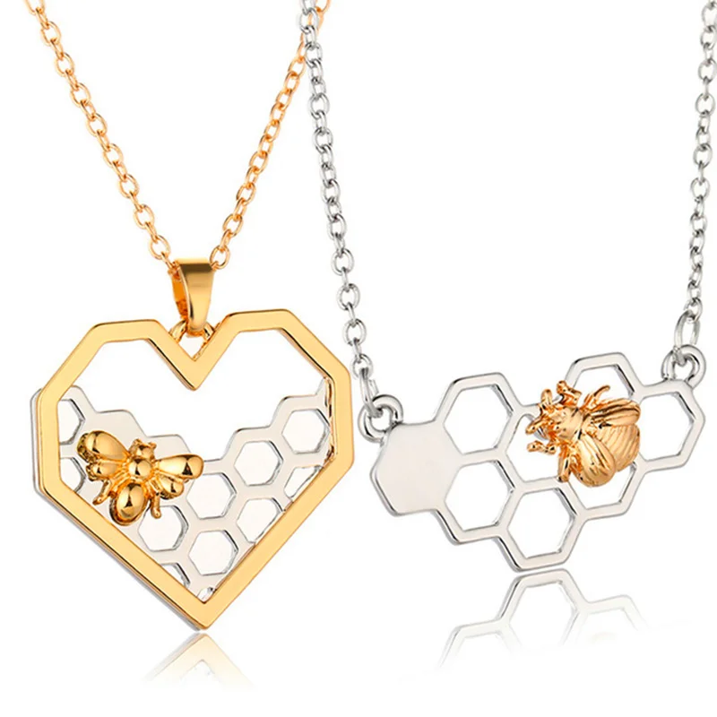 

Dreamlikelin Fashion Gold Silver Necklaces for Women Heart Honeycomb Bee Pendant Necklace Jewelry Party Gift