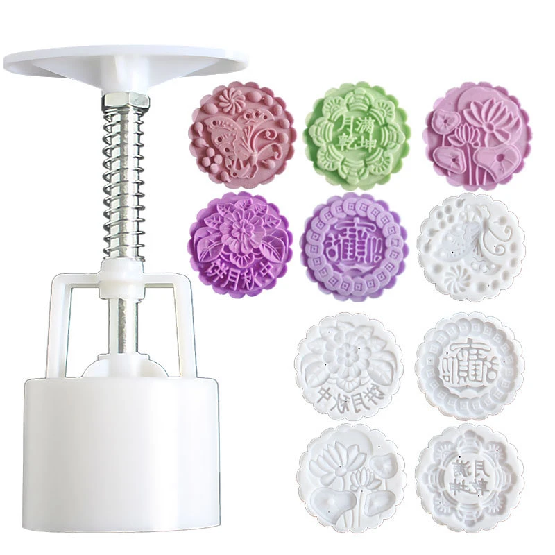 

125 Grams Round Mooncake Mold Plastic Baking Pastry Tools DIY Hand Press Cake Plunger Moon Cake Stamps Kitchen Bakeware Supplies