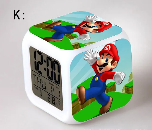 Супер Марио Ночной светильник светодиодный 7 цветов Вспышка Изменение цифровые будильники спальня Wake Up Clock Радуга тире reloj despertador - Цвет: Золотой