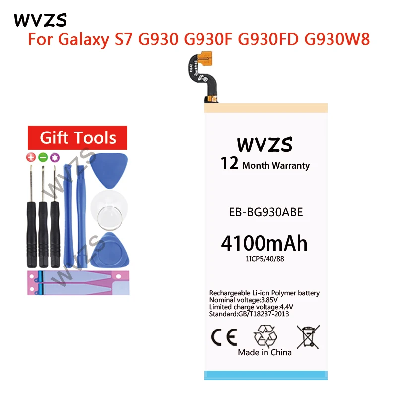 

wvzs 4100mAh Li-Polymer Battery EB-BG930ABE For Samsung GALAXY S7 SM-G9300 G930F G930A G930L G9308 G930V SM-G930L SM-G930P G930
