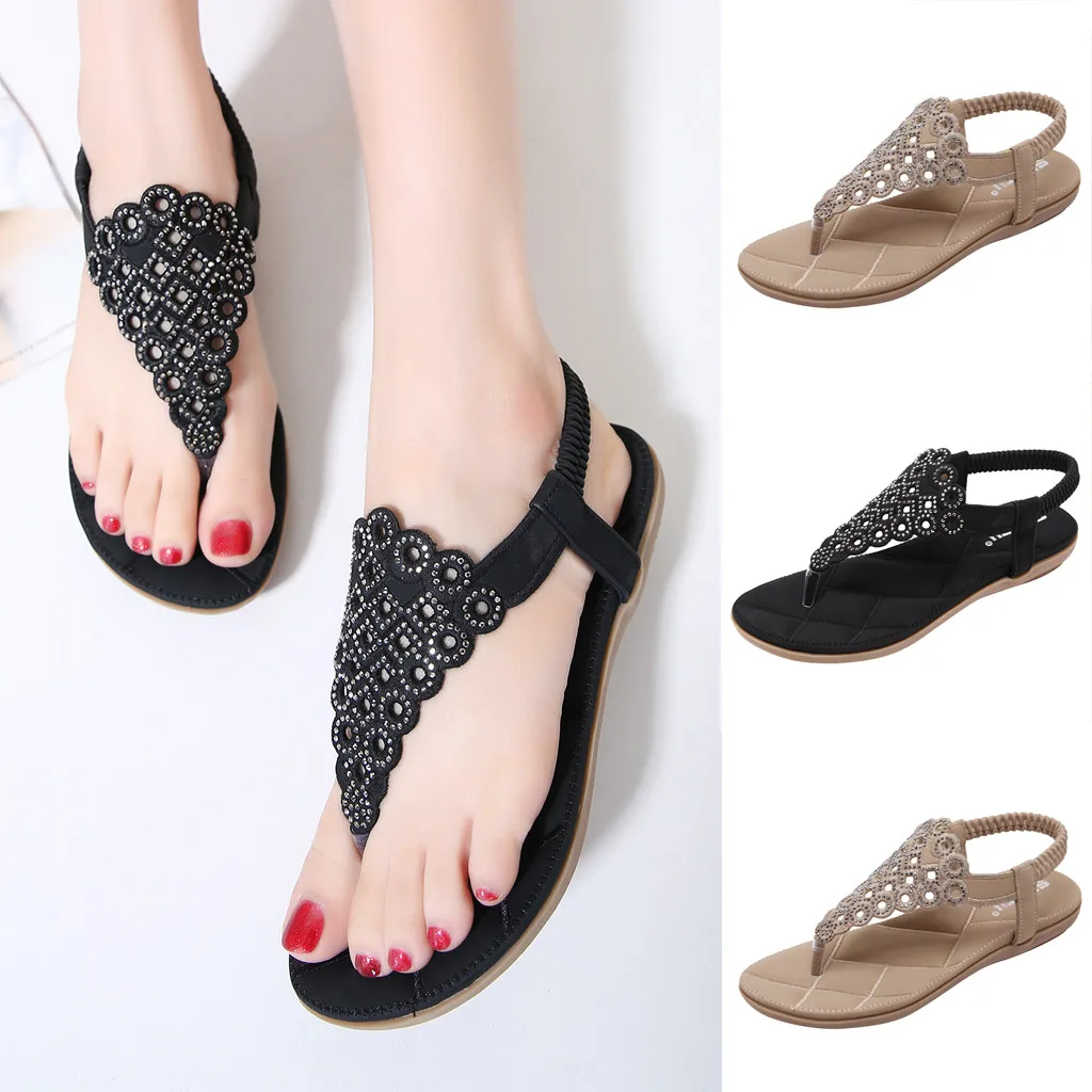 

Women Casual Gem Rhinestone Bohemian Flat Sandals Clip Toe Sandals travel Beach Shoes tClip-Toe Beach Shoes Drop Shipping