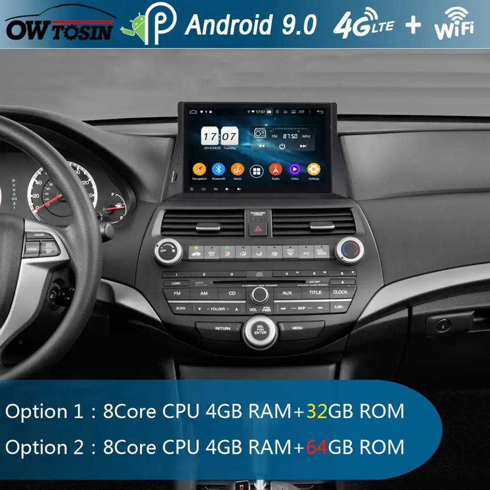 Sale 10.1" IPS 8Core 4G+64G Android 9.0 Car DVD Player For Honda Accord 8 2008 2009 2010 2011 2012 2013 GPS Radio DSP CarPlay Parrot 1