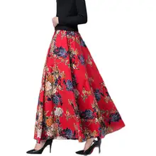 Модная длинная юбка женская Повседневная Винтажная с принтом Макси с высокой талией юбки элегантные хлопковые льняные размера плюс плиссированные юбки с карманами Q631