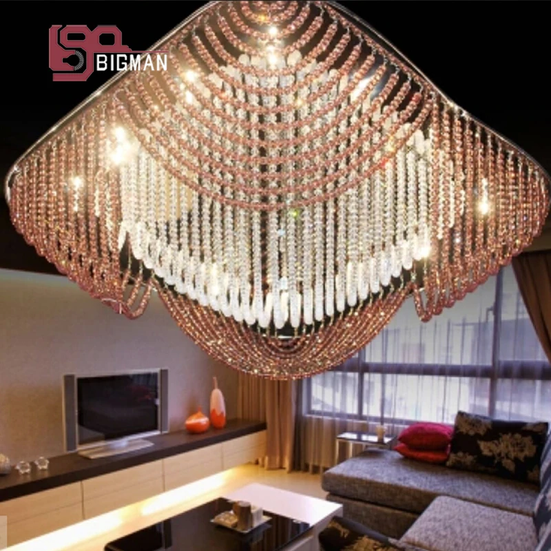 

new modern square K9 crystal chandelier ceiling LED crystal light length 80cm lustres living room lights