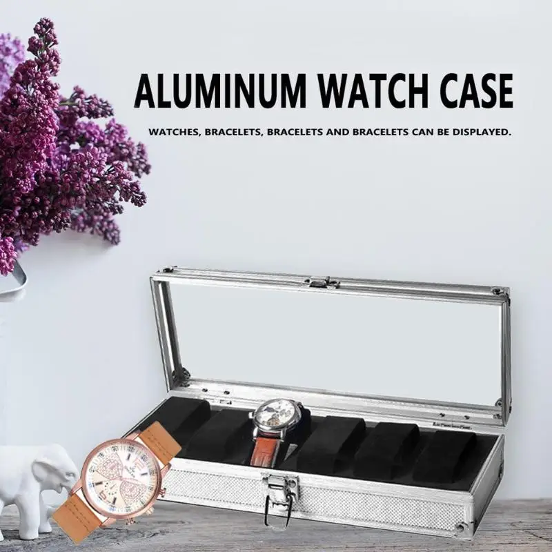 6 сетки алюминиевый ящик для хранения часов чехол держатель для часов дисплей ювелирных изделий