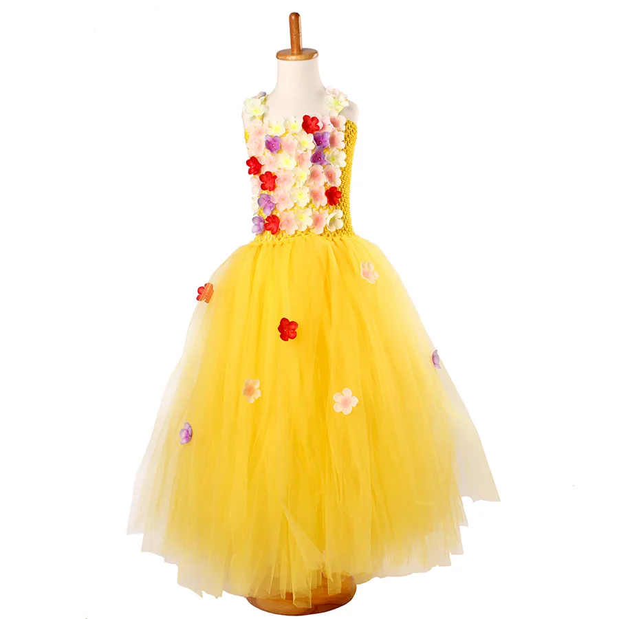 Princess Belle Flower Fairy Tutu Dress Girls Beauty Beast Cosplay Costume Kids Pageant Wedding Purim Ball Gown (10)