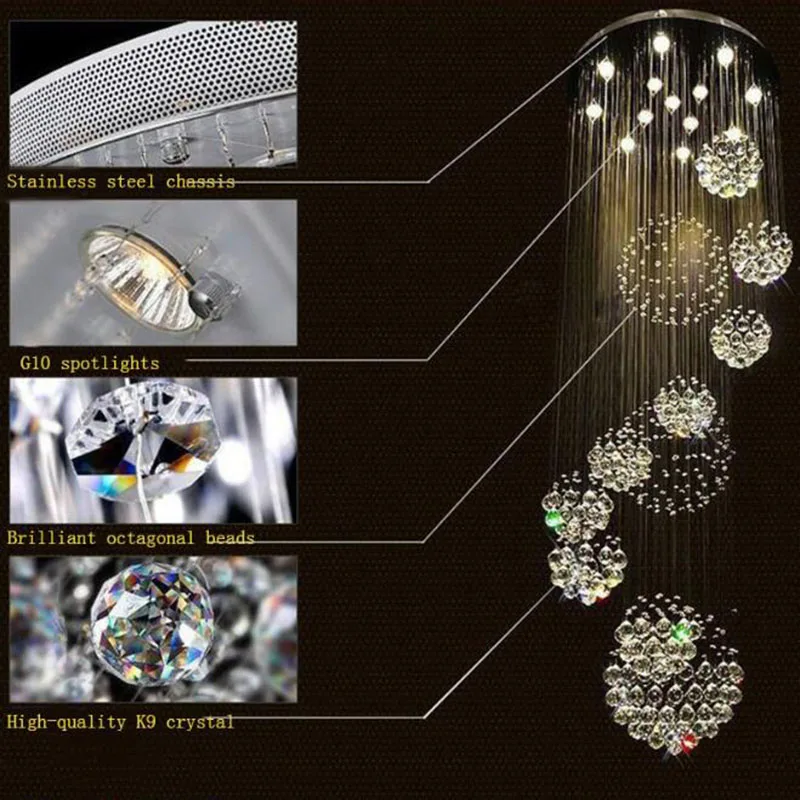 Lustre de Cristal Novo Moderno Bola Design Lustre Grandes Lustres Luzes D80 * H300cm Garantia 100% 2020 13 Pçs 8 High Quality Luzes e Iluminação