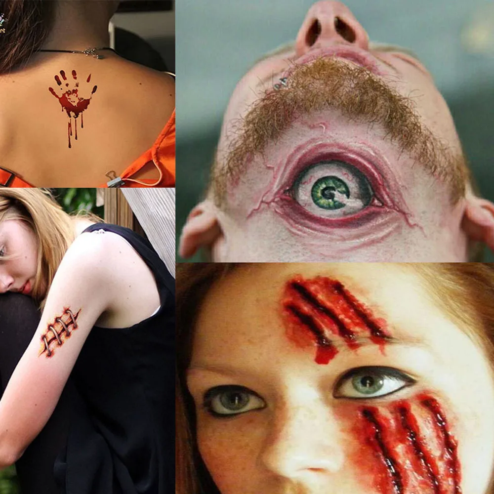 

30 PCS Halloween waterproof temporary tattoos for lady women 3d reality vampire blood scar design tattoo sticker 9.14