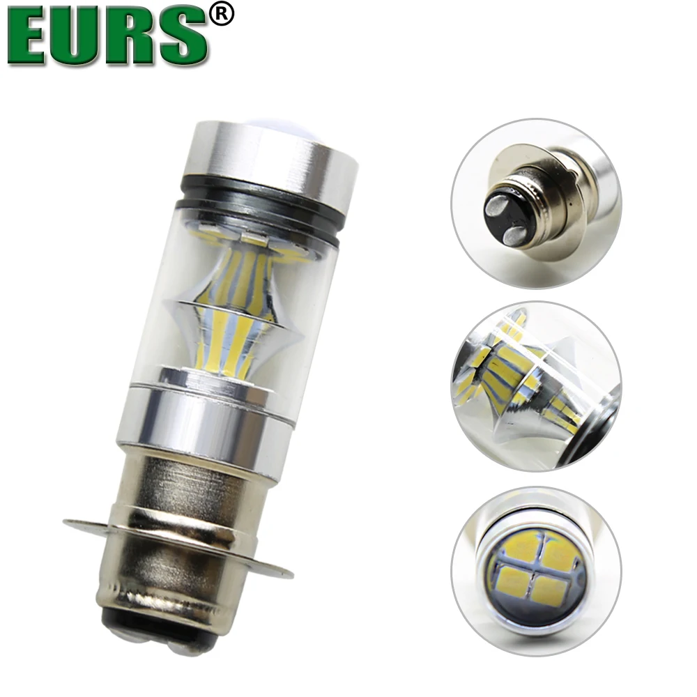 EURS 2 шт. H4 H6M 20smd 100 Вт P15D H7 H11 светодиодные лампы для фар мотоцикла Led 1100LM скутер ATV