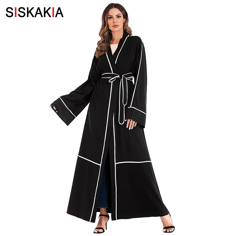 Siskakia/женский кардиган abaya, Модный Полосатый контрастный цвет, лоскутные мусульманские халаты, весна 2019, Израиль, Рамадан, Eid Adha