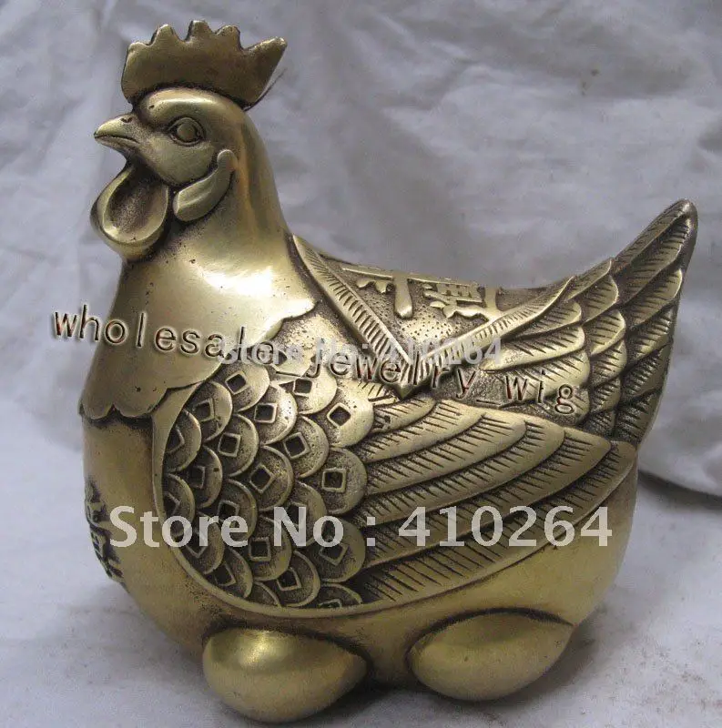 

[old craft ] large Hen wealth bronze statue (A0314)
