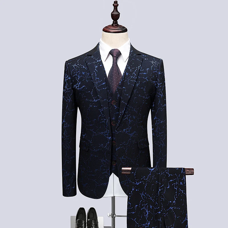 Черный классический Мужской Жаккардовый костюм деловой Банкетный мужской пиджак и брюки с жилетом высококачественный костюм мужской