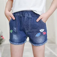 Милые шорты для девочек джинсовые рваные джинсы с рисунком губ Короткие штаны летние шорты детские короткие джинсовые брюки детская одежда