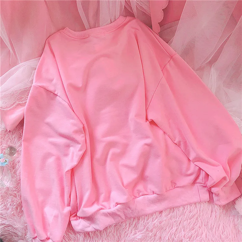 K-pop Харадзюку каваи с надписью клубничный принт розовый свитер осень Kpop корейский стиль плюс бархатная Толстовка женские топы