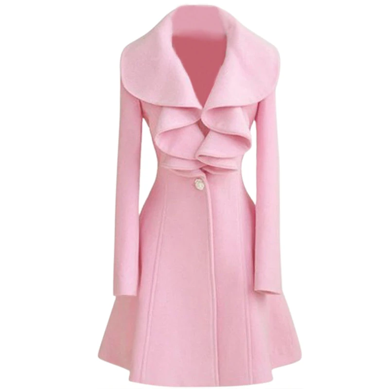 

Fashion Womens Slim WOOL Warm Long Coat Jacket Trench Windbreaker Parka Outwear Pink Size L