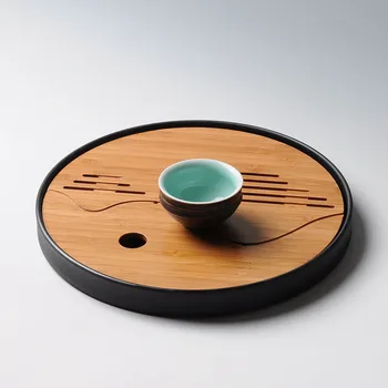 

Chinese Kung fu bamboo and plastic Teatray set with Drainage water storage traval tea board easy to take round and square