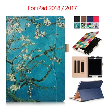 

For New iPad 2018 PU Leather Wallet Case Cover 9.7'' Slim Print Protective Stand For Apple iPad 2017 A1823 Smart Tablet Fundas