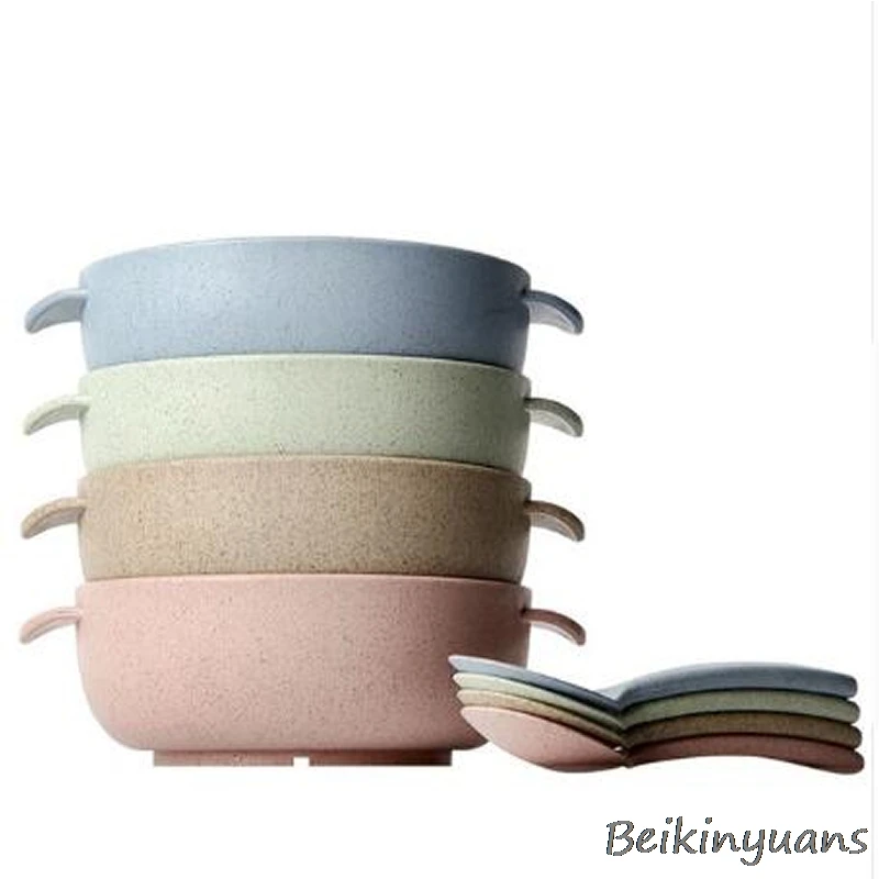 

Children's food supplement bowl wheat straw child baby bowl fruit tableware with spoon kitchen plastic bowl travel tableware