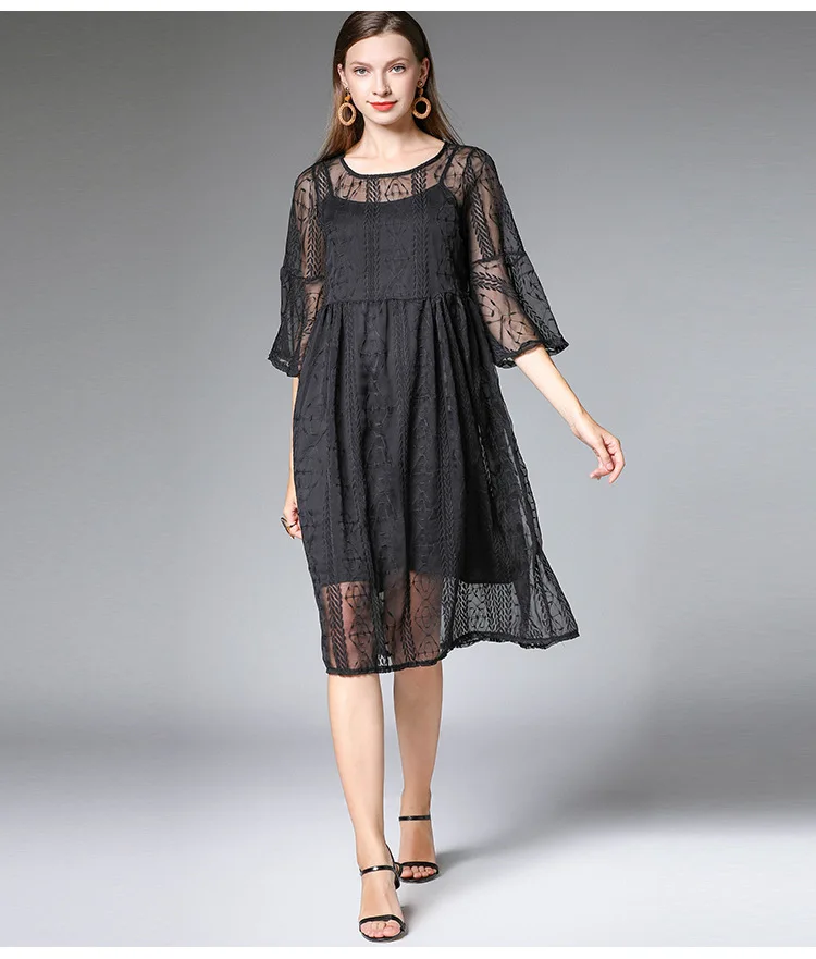 photo color Летнее женское платье большого размера, свободное платье с вышивкой, длинное платье с расклешенными рукавами, элегантное шифоновое платье, красивые длинные платья XXXXL - Цвет: photo color