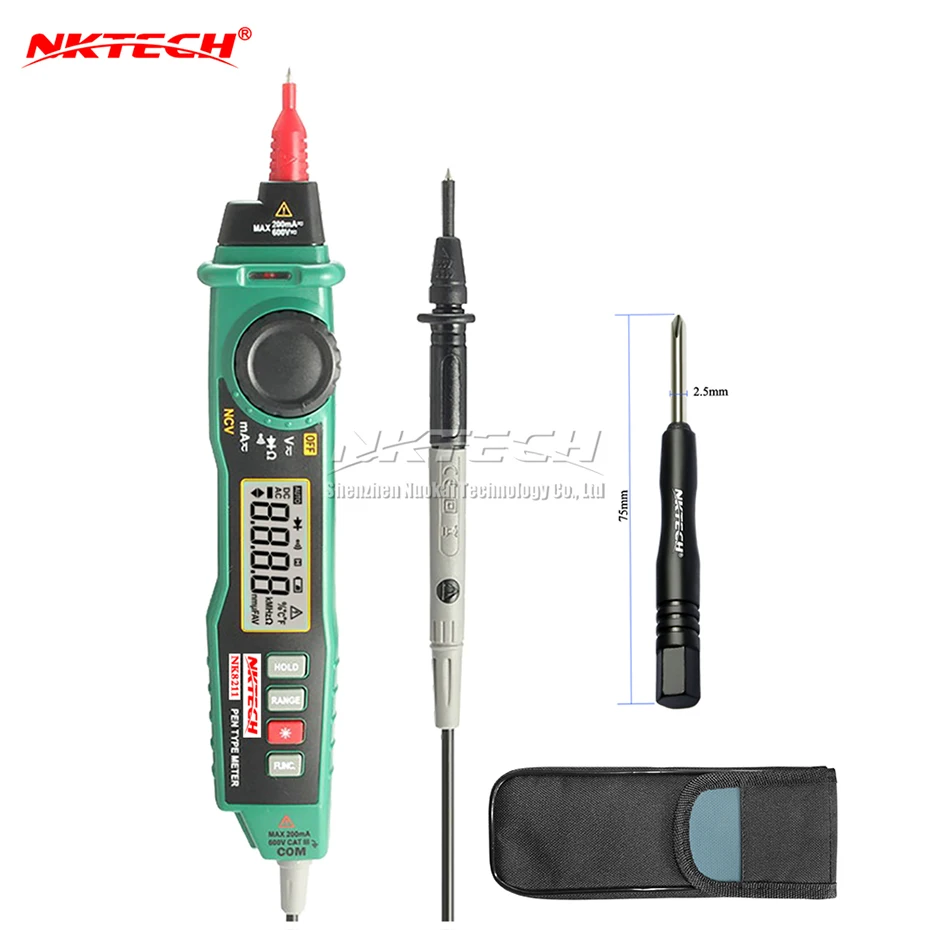 

NKTECH NK8211 Pen Type Digital Multimeter NCV Handheld Auto-range AC DC Voltage Current Resistance Non-contact Tester MS8211