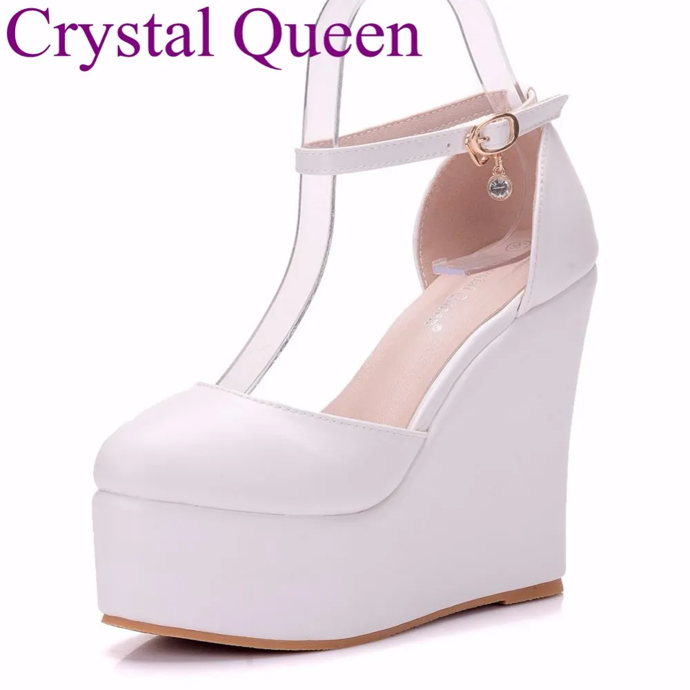 

Crystal Queen 13cm wedges platform shoes round toe wedges heels pumps wedges shoes white wedding shoes wedges pumps plus size