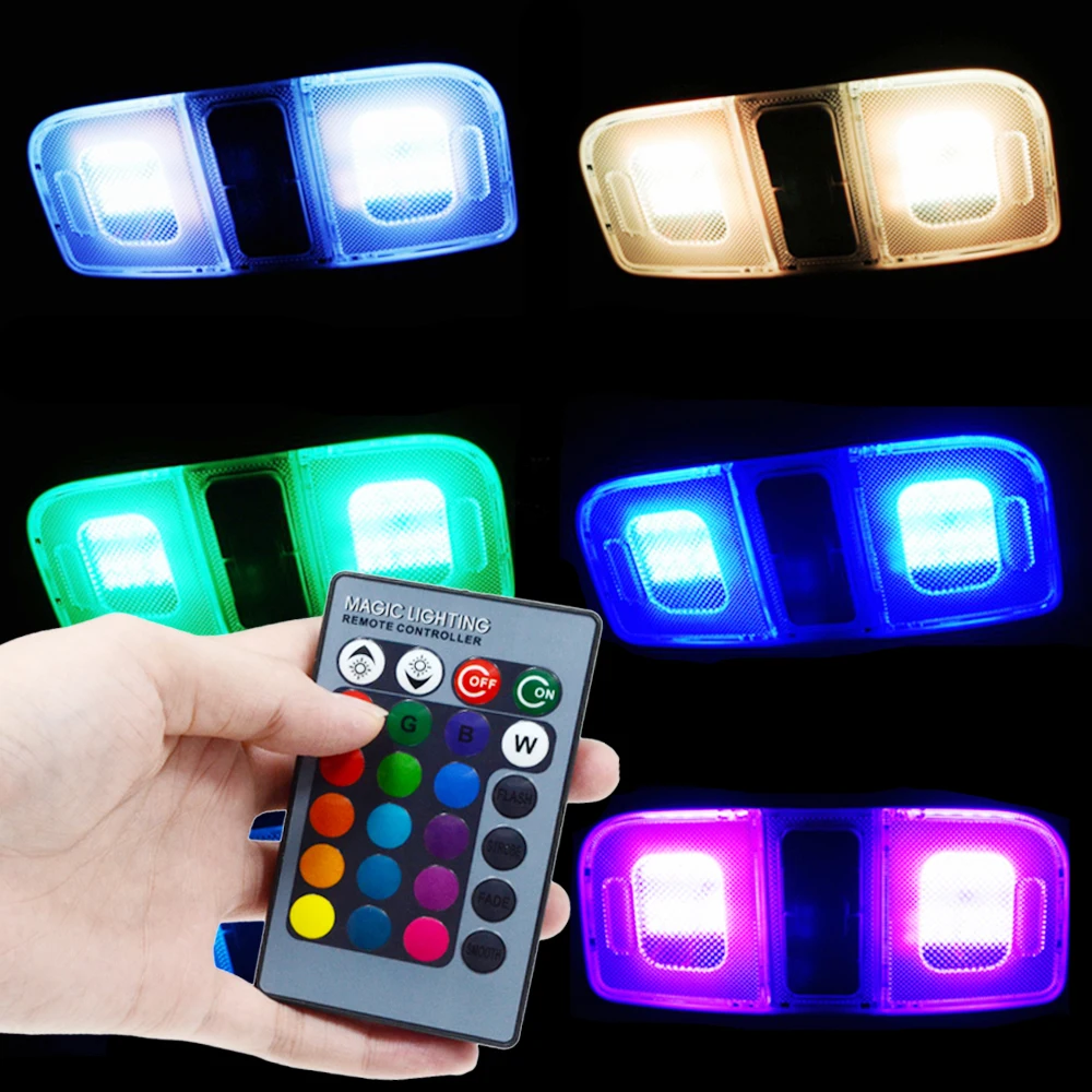 2X T10 W5W 24smd удаленного Управление Rgb карта светодиодные Панель автомобильные лампочки Чтение лампа купол гирлянда двери свет BA9S адаптер DC 12 V