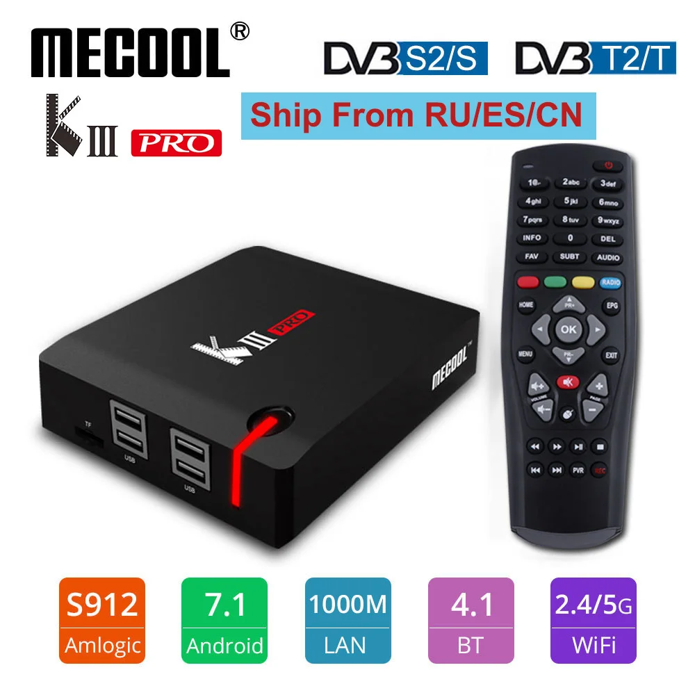 

MECOOL KIII PRO DVB-S2 DVB-T2 Android 7.1 WiFi TV Box 3GB 16GB Amlogic S912 Octa Core 4K Satellite Receiver Smart Media Player