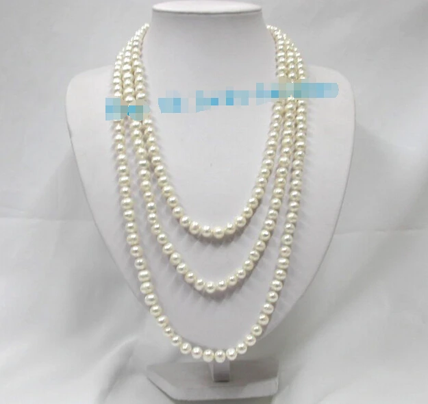 

Free shipping >>>>>>style 120" 9mm nature white FW luster pearls necklace