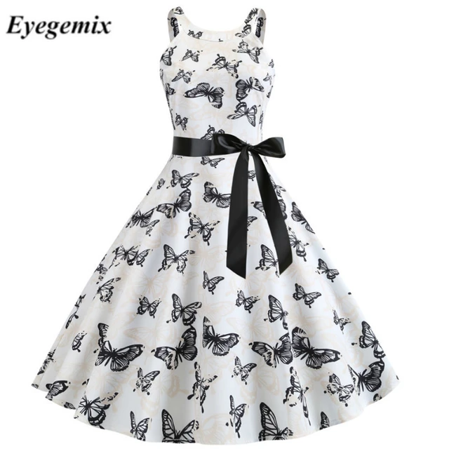 black 1950s butterfly swing dress