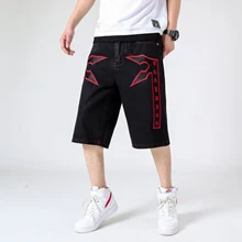 Повседневные мешковатые джинсовые шорты, джинсовые мужские брюки для скейтборда, новинка, черные, большие размеры 30-46